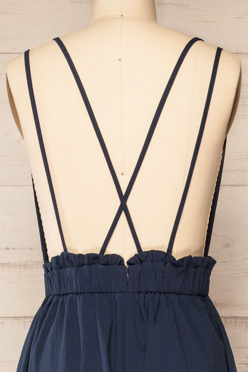 Osaka Navy V-neck Palazzo Jumpsuit w/ Open-back back close-up