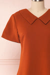 Osnat Rouille Orange Short Dress with Tailor Collar | Boutique 1861 front close-up