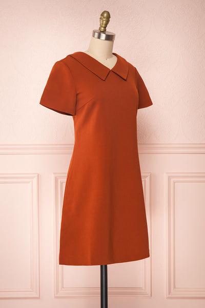 Osnat Rouille Orange Short Dress with Tailor Collar | Boutique 1861 side view