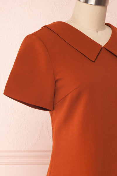 Osnat Rouille Orange Short Dress with Tailor Collar | Boutique 1861 side close-up
