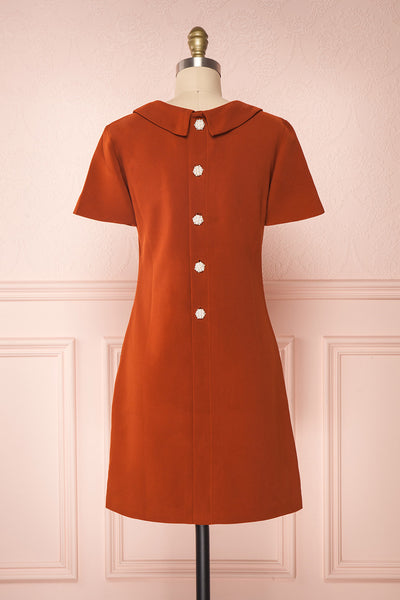 Osnat Rouille Orange Short Dress with Tailor Collar | Boutique 1861 back view