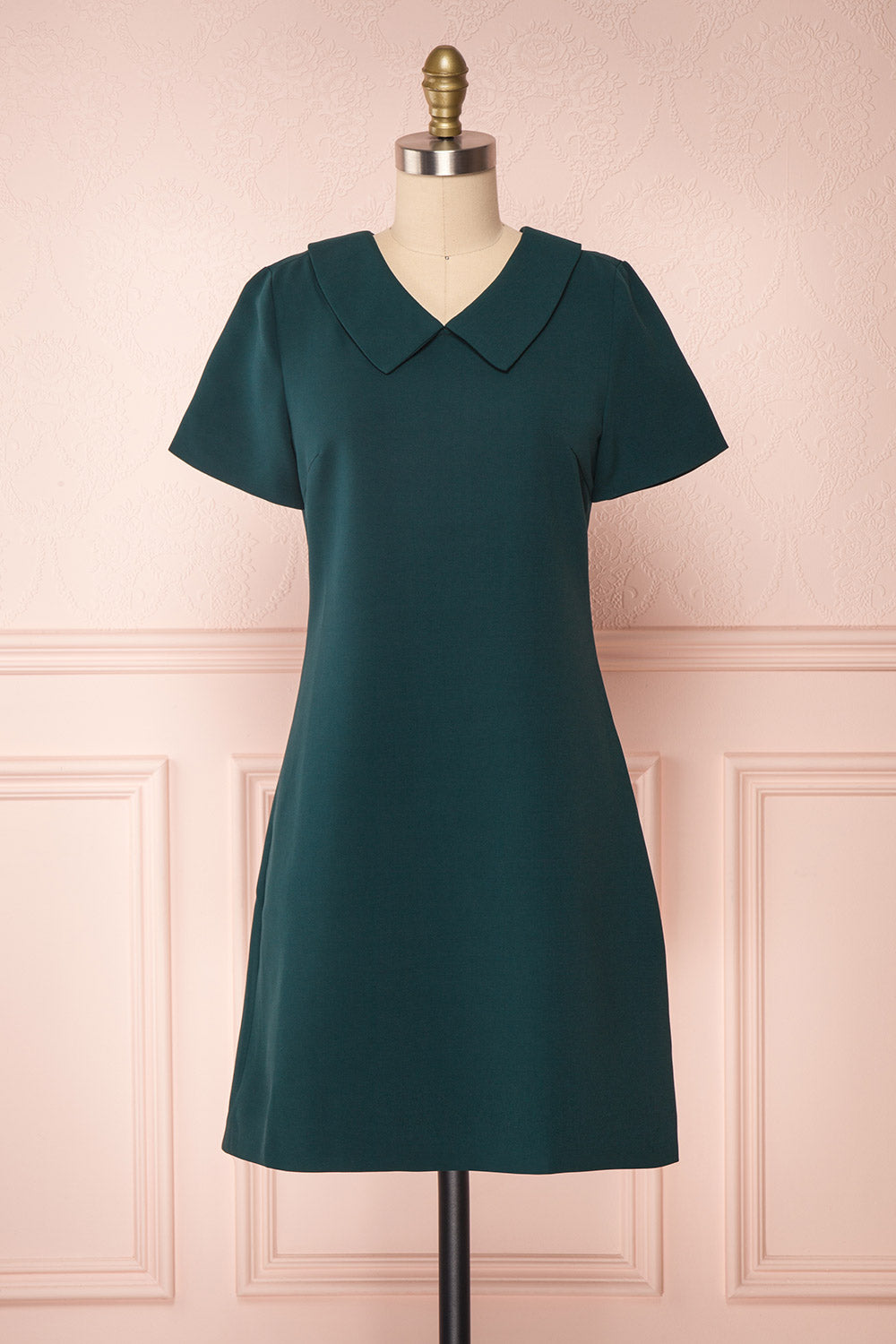 Osnat Vert Green Short Dress with Tailor Collar | Boutique 1861 front view 