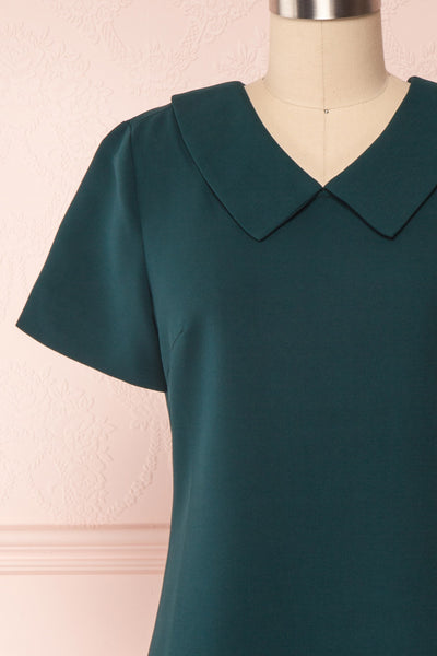 Osnat Vert Green Short Dress with Tailor Collar | Boutique 1861 front close-up