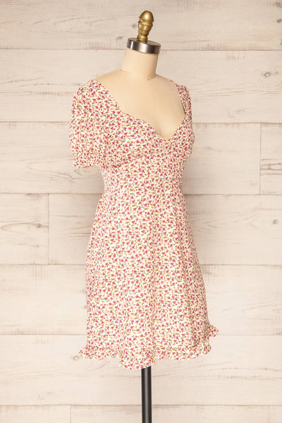 Osno Cream Short Sleeve Floral Dress | La petite garçonne  side view