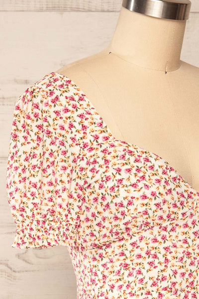 Osno Cream Short Sleeve Floral Dress | La petite garçonne  side close up