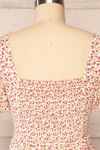 Osno Cream Short Sleeve Floral Dress | La petite garçonne  back close up