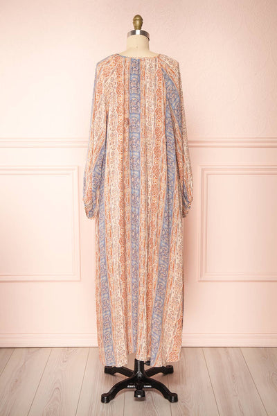 Ouadjet Beige Patterned Long Sleeve Midi Dress | Boutique 1861  back view