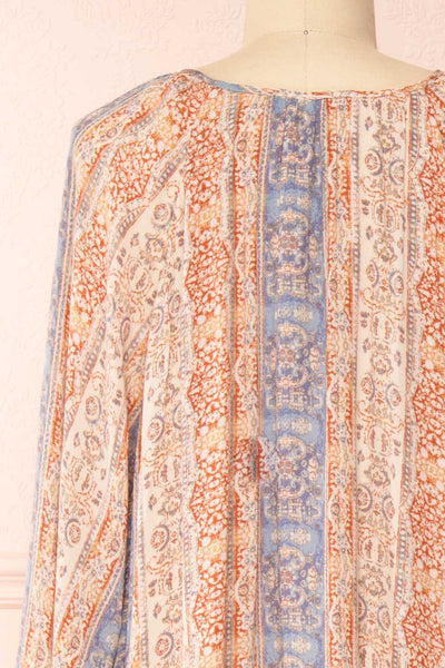 Ouadjet Beige Patterned Long Sleeve Midi Dress | Boutique 1861  back close-up