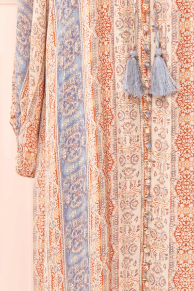 Ouadjet Beige Patterned Long Sleeve Midi Dress | Boutique 1861  sleeve