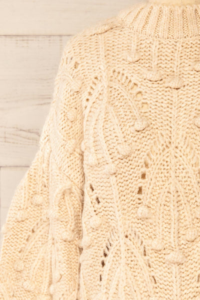 Ouardia Beige Chunky Knit Open-Work Sweater | La petite garçonne front close-up