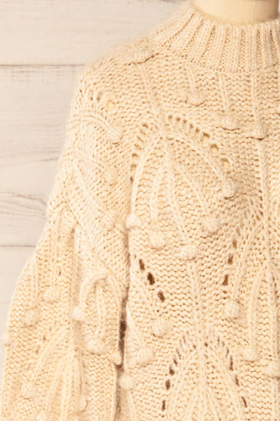 Ouardia Beige Chunky Knit Open-Work Sweater | La petite garçonne side close-up