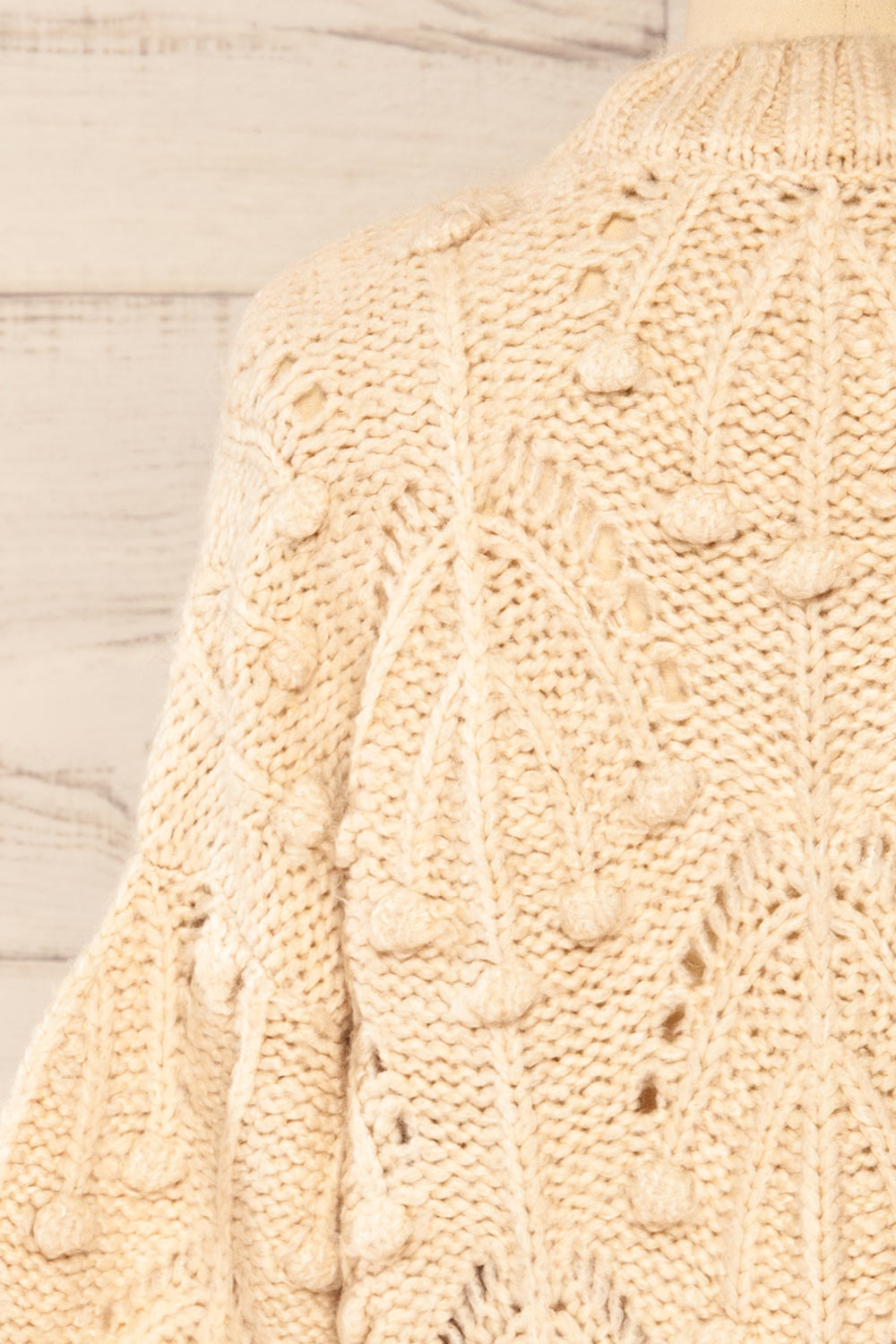 Ouardia Beige Chunky Knit Open-Work Sweater | La petite garçonne back close-up