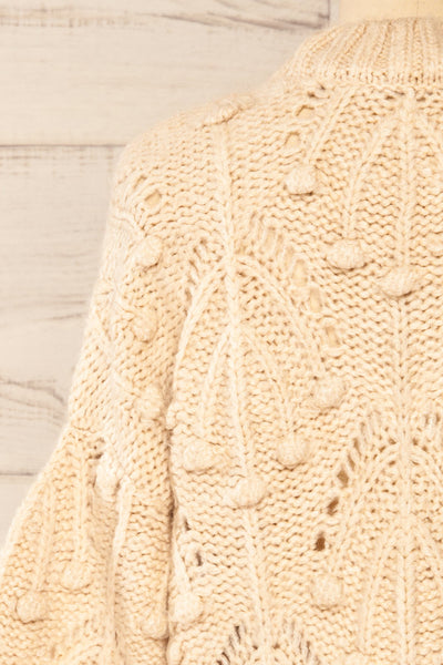 Ouardia Beige Chunky Knit Open-Work Sweater | La petite garçonne back close-up
