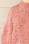 Ouardia Pink Chunky Knit Open-Work Sweater | La petite garçonne front close-up