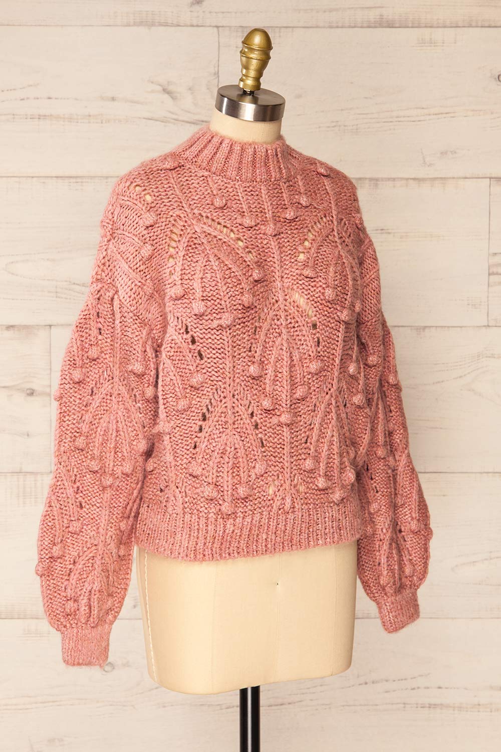 Ouardia Pink Chunky Knit Open-Work Sweater | La petite garçonne side view