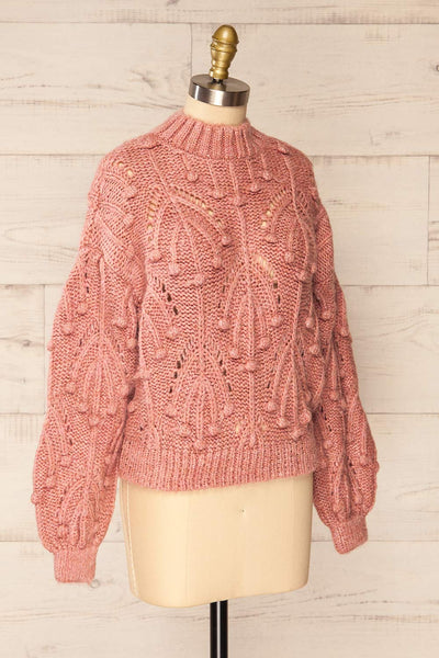 Ouardia Pink Chunky Knit Open-Work Sweater | La petite garçonne side view