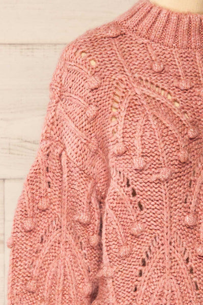 Ouardia Pink Chunky Knit Open-Work Sweater | La petite garçonne side close-up