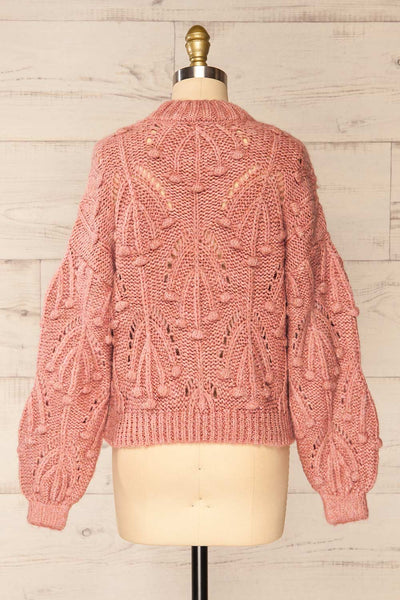 Ouardia Pink Chunky Knit Open-Work Sweater | La petite garçonne back view