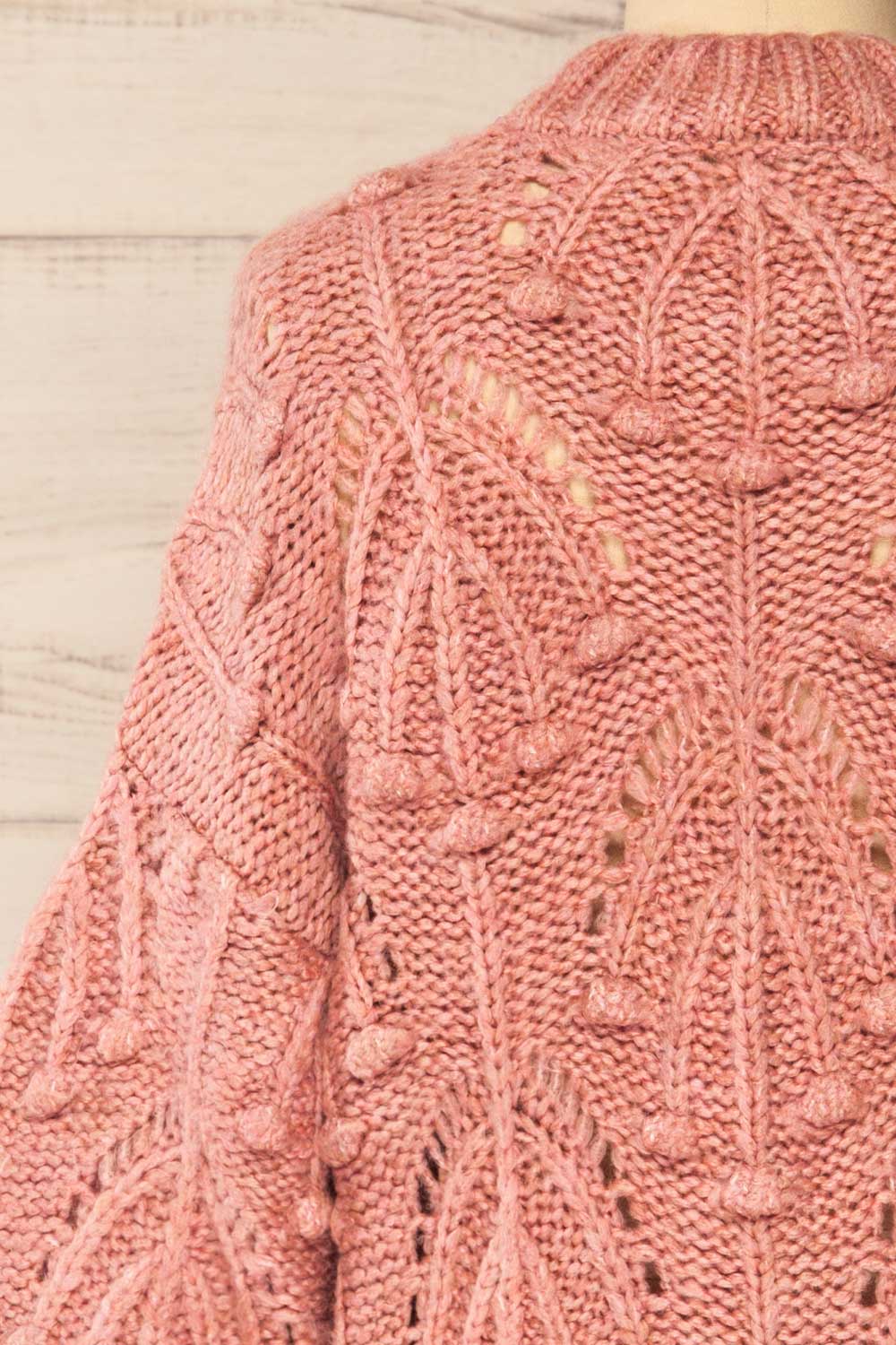 Ouardia Pink Chunky Knit Open-Work Sweater | La petite garçonne back close-up