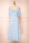 Ouiza White & Blue Floral Midi Dress w/ Puffy Sleeves | Boutique 1861 front view
