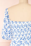 Ouiza White & Blue Floral Midi Dress w/ Puffy Sleeves | Boutique 1861 back close-up