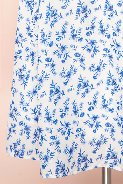 Ouiza White & Blue Floral Midi Dress w/ Puffy Sleeves | Boutique 1861 bottom