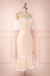 Oustina White Mesh & Peach Mermaid Cocktail Dress | Boutique 1861 front close-up