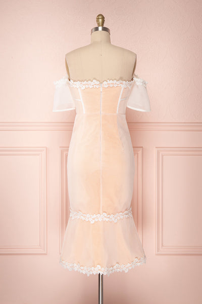 Oustina White Mesh & Peach Mermaid Cocktail Dress | Boutique 1861 side close-up
