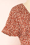 Oxylos Brown Floral Short Wrap Dress w/ Ruffles | Boutique 1861 side close-up
