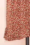 Oxylos Brown Floral Short Wrap Dress w/ Ruffles | Boutique 1861 bottom close-up
