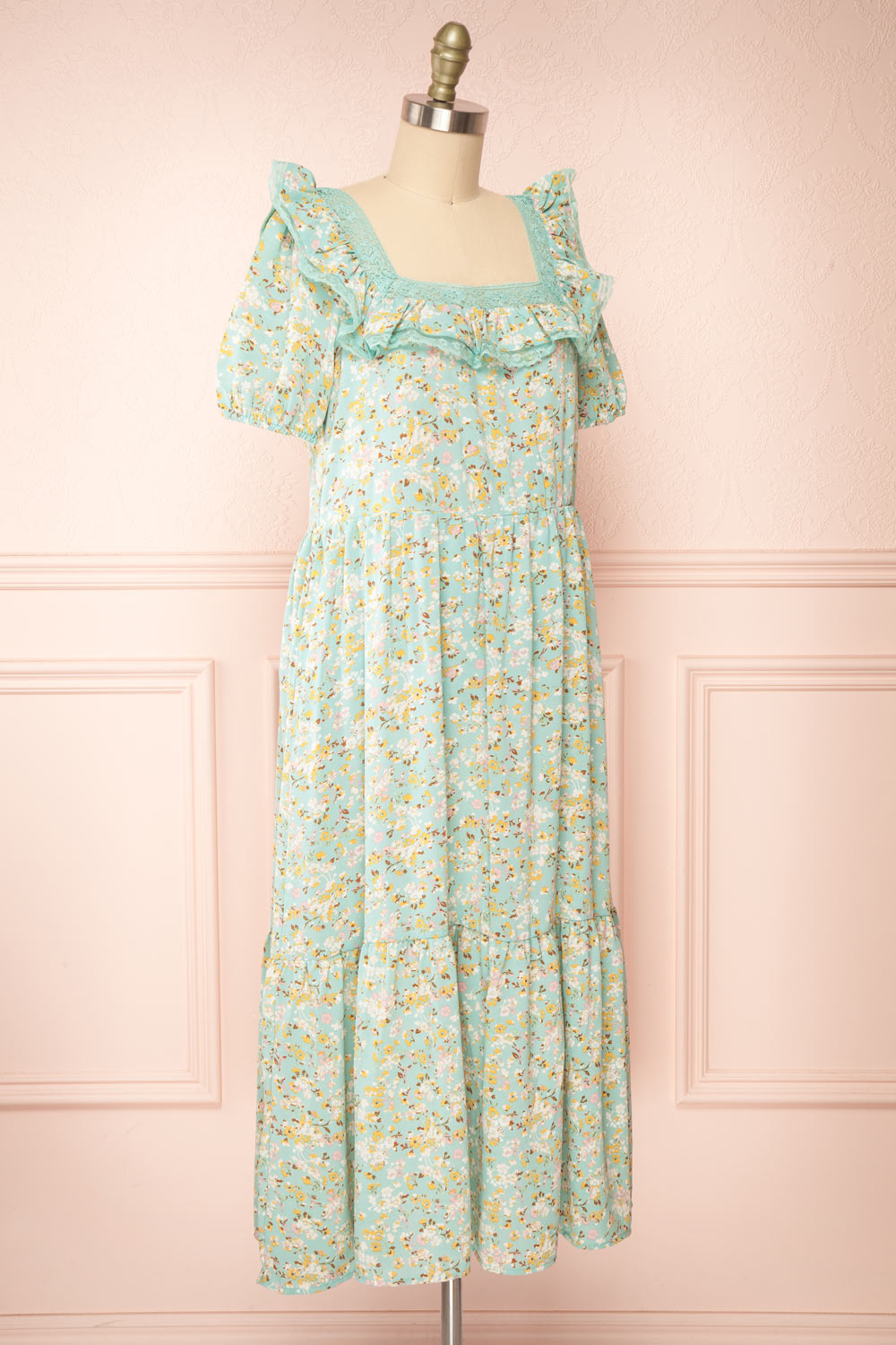 Oydis Mint Floral Midi Dress w/ Square Neck | Boutique 1861  side view