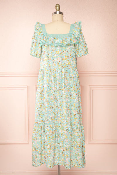 Oydis Mint Floral Midi Dress w/ Square Neck | Boutique 1861 back view