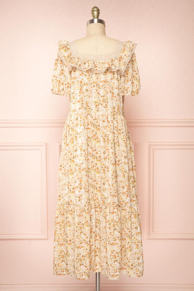 Oydis Taupe Floral Midi Dress w/ Square Neck | Boutique 1861  back view