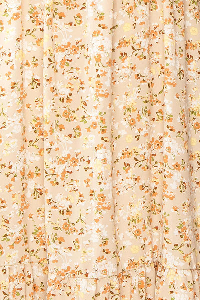 Oydis Taupe Floral Midi Dress w/ Square Neck | Boutique 1861  fabric