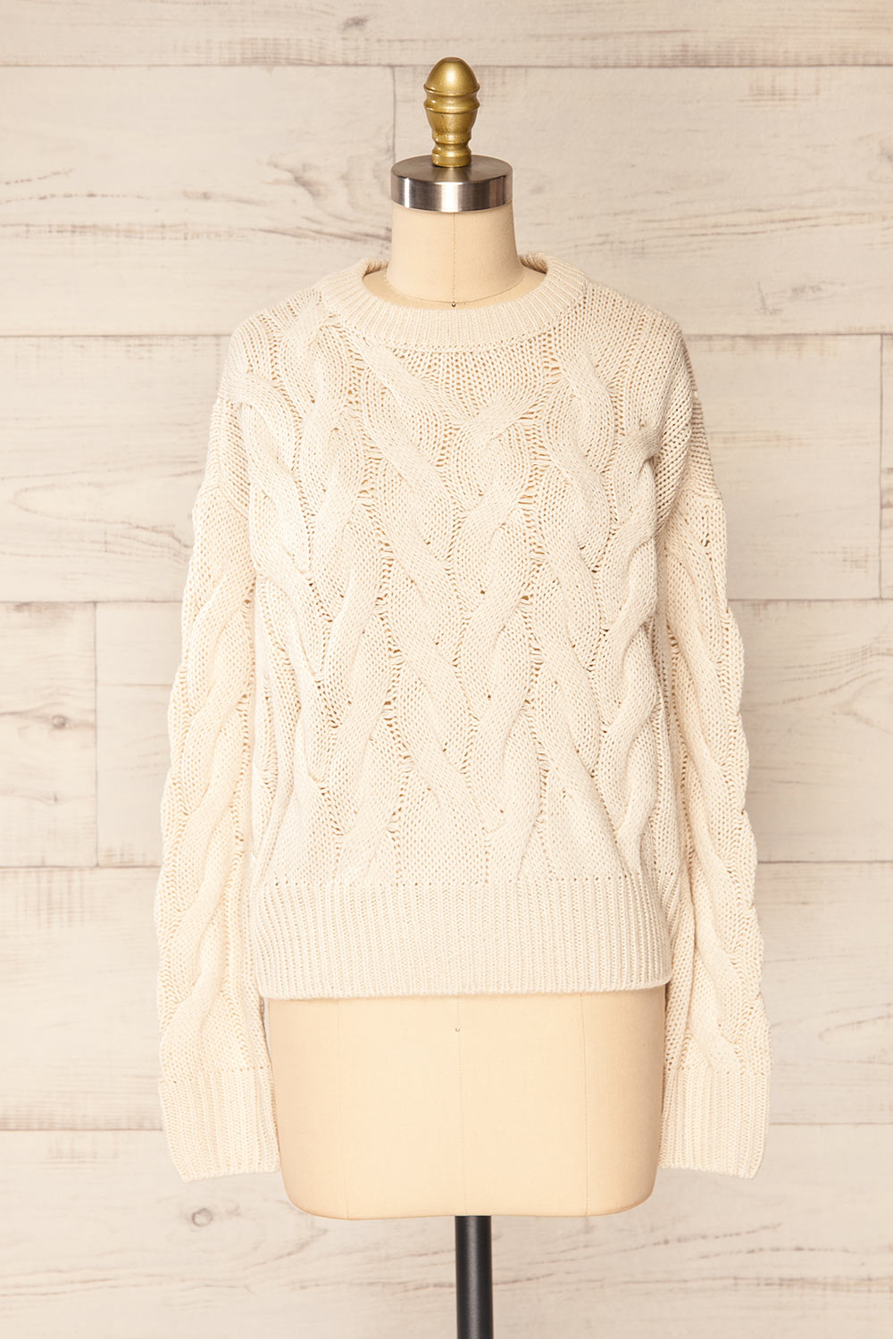 Paide Beige Cable Knit Sweater | La petite garçonne front view