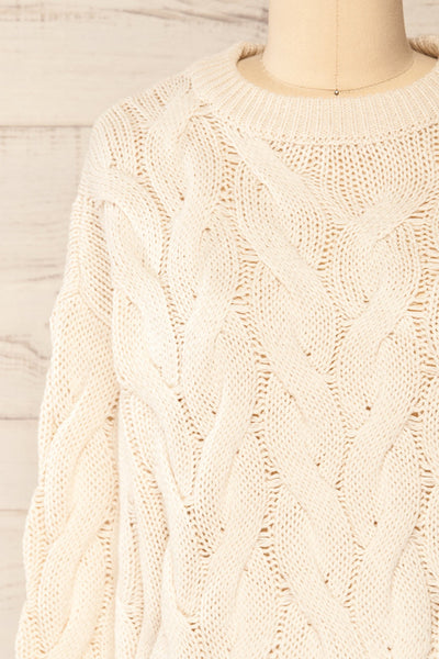 Paide Beige Cable Knit Sweater | La petite garçonne front close-up