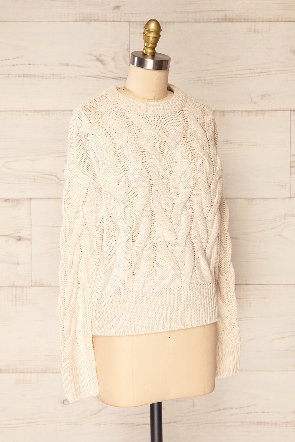 Paide Beige Cable Knit Sweater | La petite garçonne side view