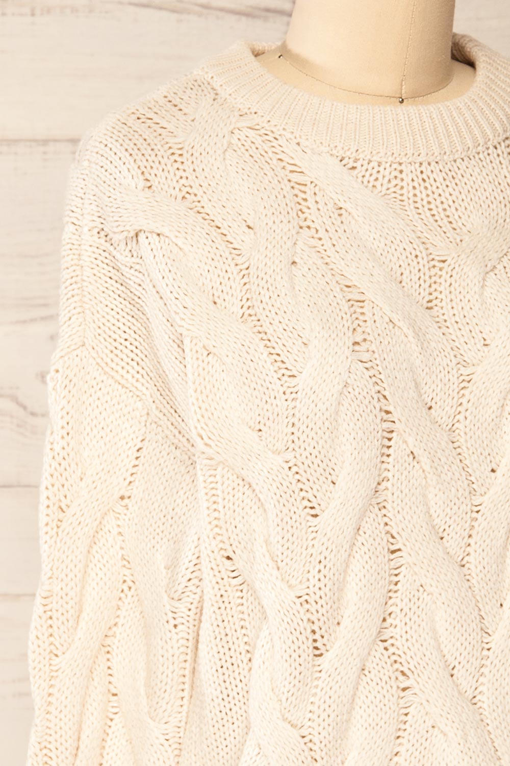 Paide Beige Cable Knit Sweater | La petite garçonne side close-up