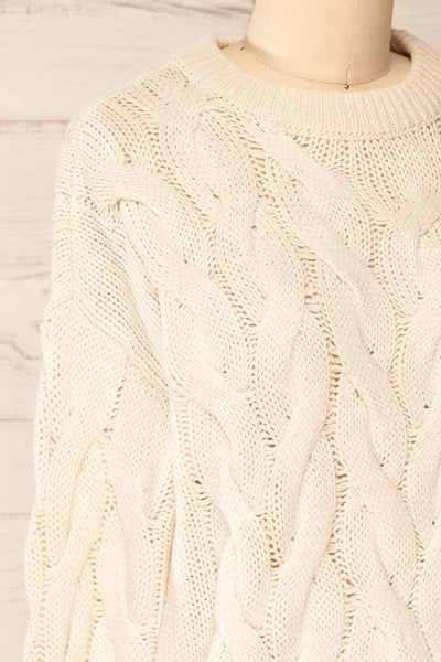 Paide Beige Cable Knit Sweater | La petite garçonne side close-up