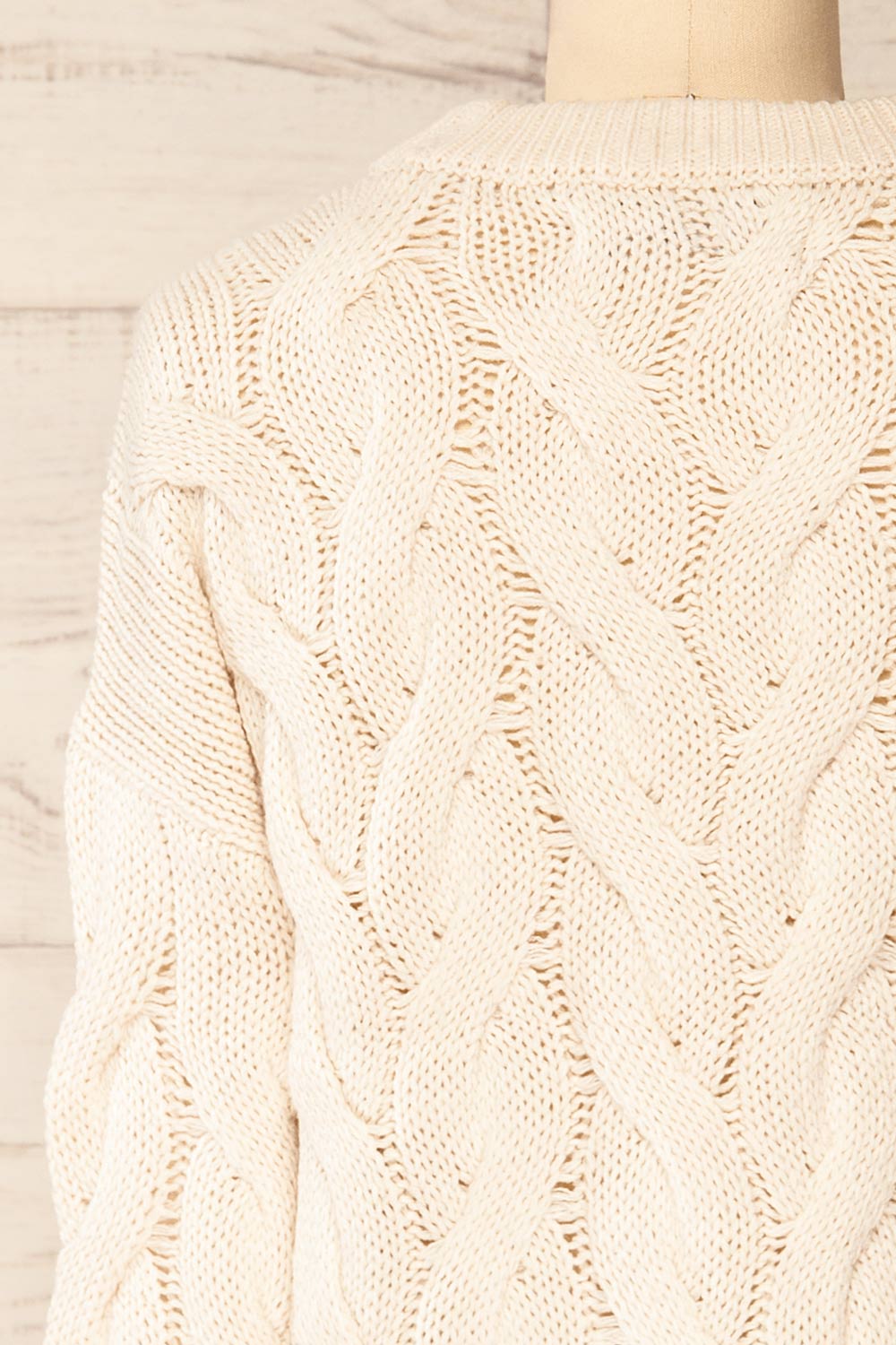 Paide Beige Cable Knit Sweater | La petite garçonne back close-up