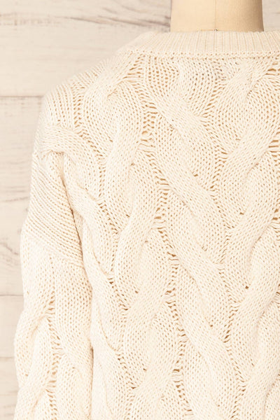 Paide Beige Cable Knit Sweater | La petite garçonne back close-up