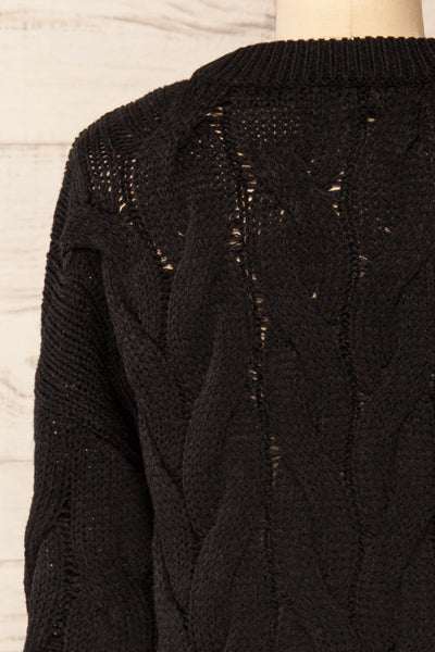 Paide Black Cable Knit Sweater | La petite garçonne back close-up