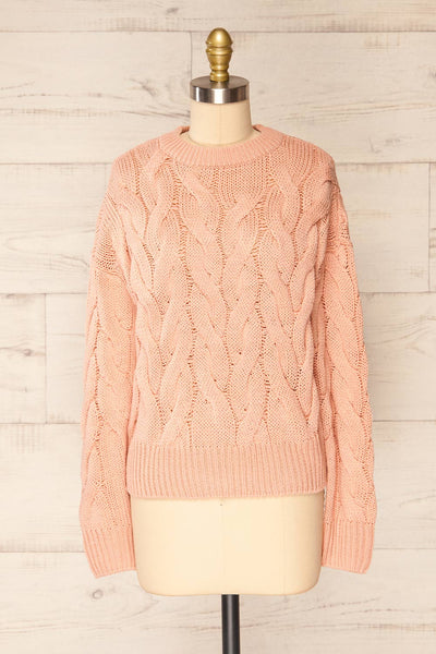 Paide Pink Cable Knit Sweater | La petite garçonne front view