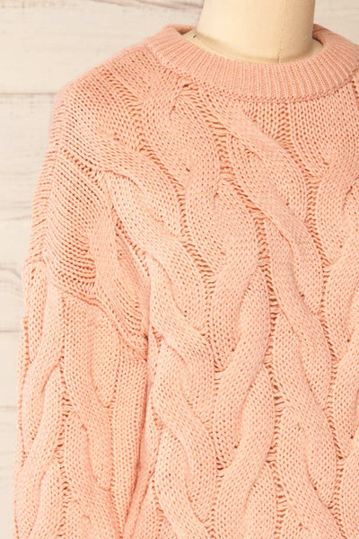Paide Pink Cable Knit Sweater | La petite garçonne side close-up