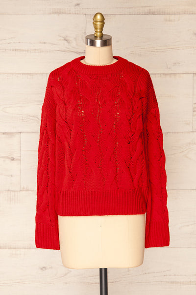 Paide Red Cable Knit Sweater | La petite garçonne front view