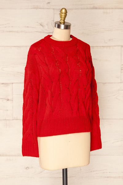 Paide Red Cable Knit Sweater | La petite garçonne side view