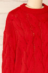 Paide Red Cable Knit Sweater | La petite garçonne side close-up