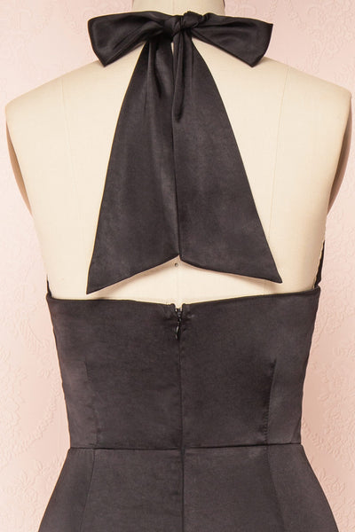 Paige Black Sleeveless Satin Jumpsuit w/ Belt | Boutique 1861 back close-up