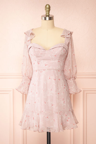 Palanie | Short Mauve Floral Dress | Boutique 1861 front view