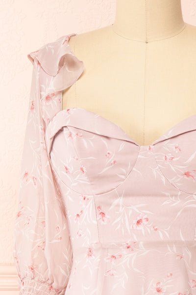 Palanie | Short Mauve Floral Dress | Boutique 1861 front close-up